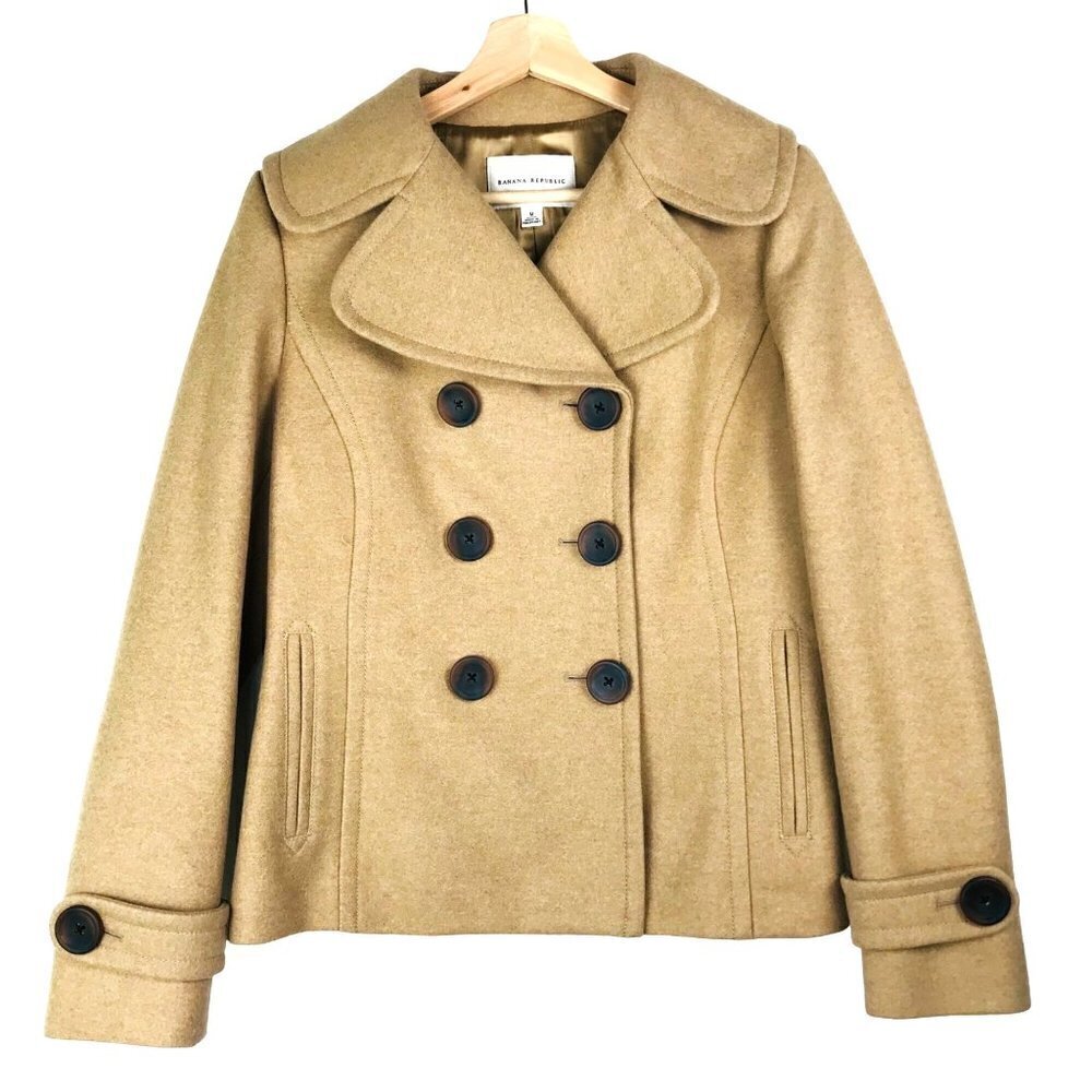 Banana Republic Tan Double Breasted Wool Blend Jacket Size Medium